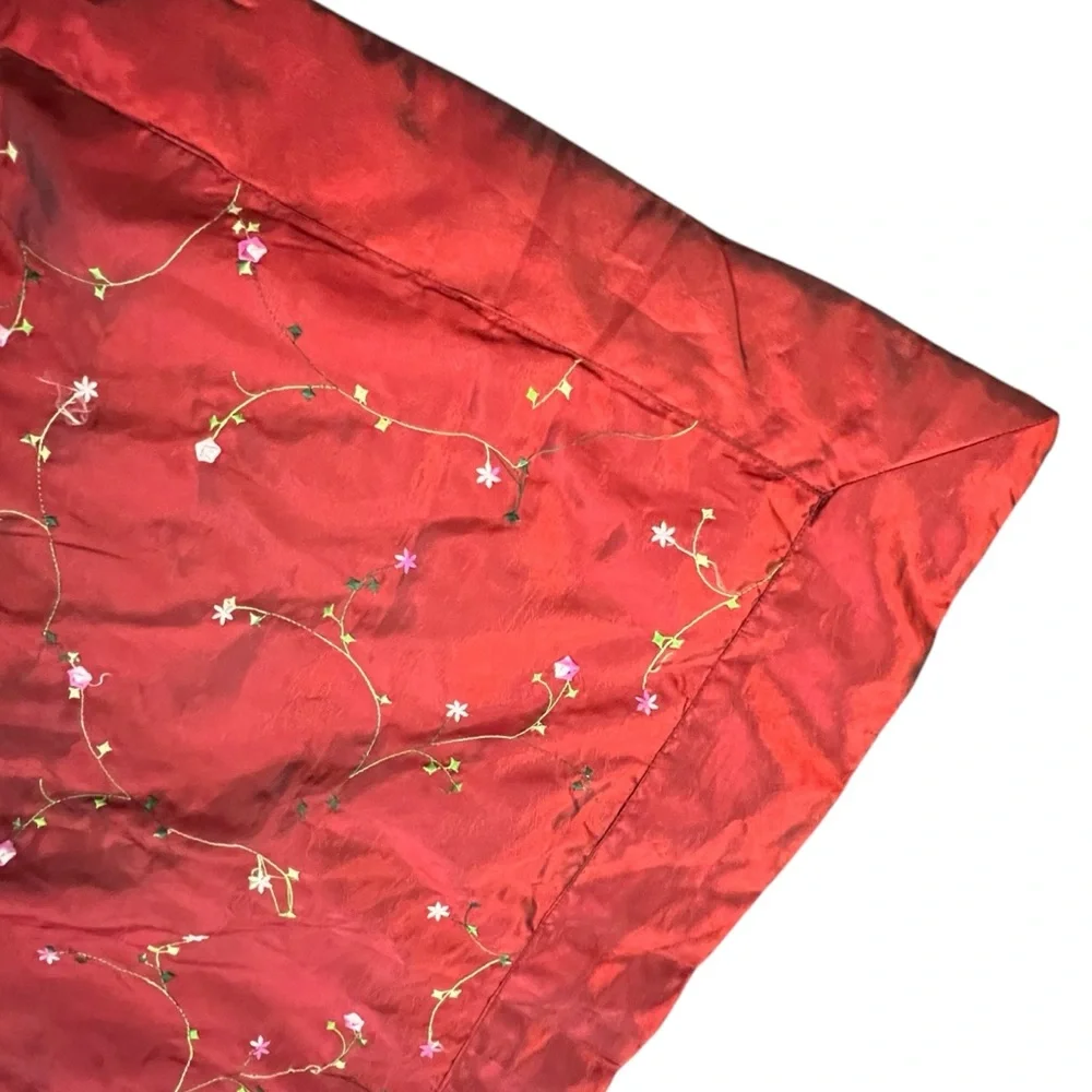 Red Satin Pillow‎ Sham Standard Sz Fits Pillow 26x20 Embroidered Dainty Florals